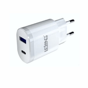 CARREGADOR DE TOMADA 1 USB-C / 1 USB-A TURBO 5,1A LELONG LE-283 BRANCO