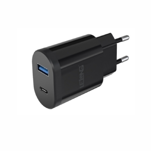 CARREGADOR DE TOMADA 1 USB-C / 1 USB-A TURBO 5,1A LELONG LE-283 PRETO