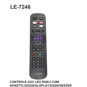 CONTROLE REMOTO COMPATIVEL P/ TV AOC ROKU / 4K / NETFLIX / GOOGLEPLAY / DAZN / DEEZER LELONG LE-7246 (7)