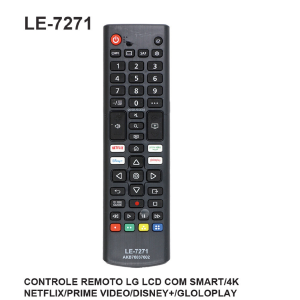 CONTROLE REMOTO COMPATIVEL P/ TV LG 4K / C/ SMART / NETFLIX / PRIME VIDEO / DISNEY+ / GLOBOPLAY LELONG LE-7271 (69)