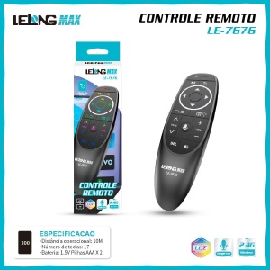 CONTROLE REMOTO AIR MOUSE 2.4G GIROSCÓPIO C/ VOZ LELONG LE-7676 (35)