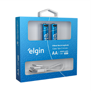 PILHA RECARREGÁVEL AA (2A) ELGIN 2000mWH TIPO-C BLISTER C/2UN
