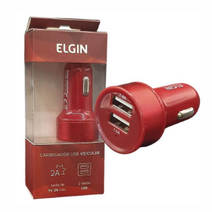 CARREGADOR VEICULAR 2 USB 10W ELGIN 46RCV2USBVDS VERMELHO