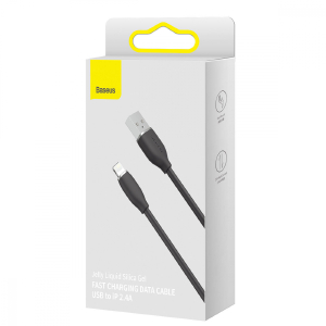 CABO DE DADOS USB / LIGHTNING IPHONE 2,4A - 2 METROS BASEUS CAGD000101 JELLY LIQUID PRETO  X