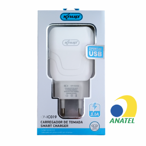 CARREGADOR DE TOMADA SMART CHARGER 2 USB 3.1A KNUP KP-IC019 BRANCO