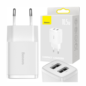 CARREGADOR DE TOMADA 2 USB-A 10,5W BASEUS CCXJ010202 BRANCO  X