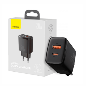 CARREGADOR DE TOMADA 1 USB-A + 1 USB-C 20W BASEUS CCXJ-B01 PRETO X