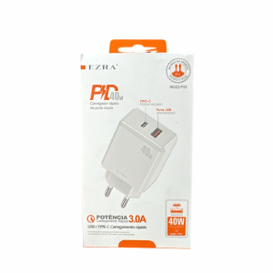 CARREGADOR DE TOMADA PD40W 1 USB-C / 1 USB-A EZRA EZ-P33