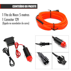 FITA LED AUTOMOTIVA LUZ NEON INTERNA 5M - LARANJA